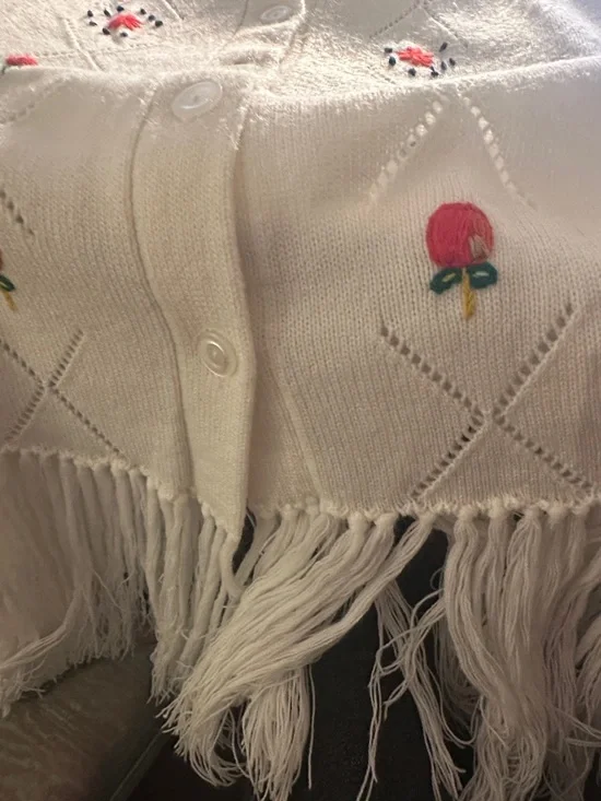60s Embroidered Knit Fringed Capelet, Perfect For Spring - Picture 2 of 2